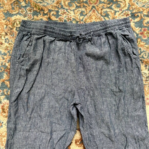 L.L. Bean 100% Linen Cropped Wide Leg Pants Sz 26W Pull On Chambray Blue Beachy - Picture 2 of 7
